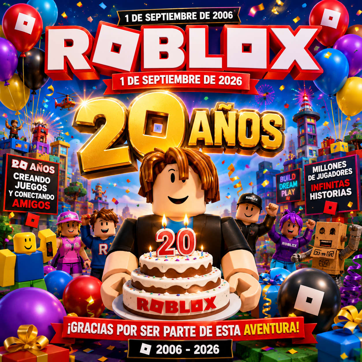 🎂 Roblox cumple 20 años: dos décadas creando juegos y conectando a millones de jugadores