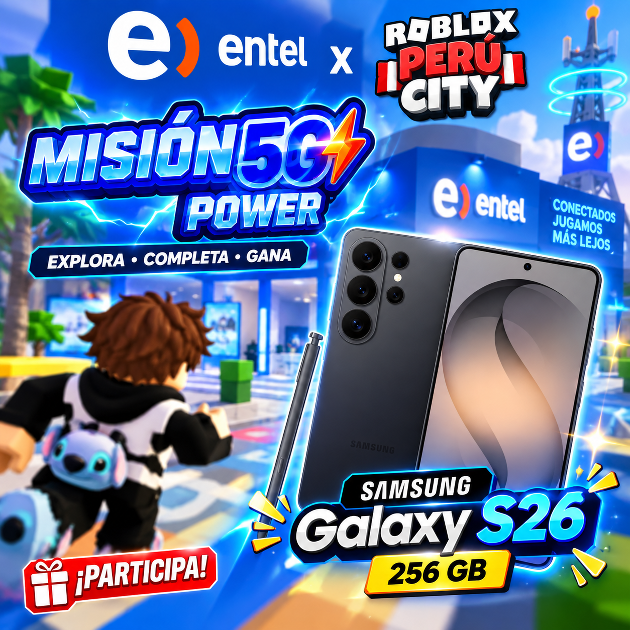 📱 Entel llega a Perú City en Roblox con misión 5G, Robux y sorteo de un Galaxy S26